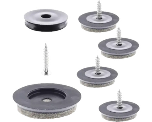 Möbeltass WAGNER SYSTEM QuickClick Ultrasoft Ø40mm svart/grå 4-pack Möbelglidare med skruv för montering
