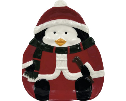 Tallrik i form av en pingvin med mössa och kappa