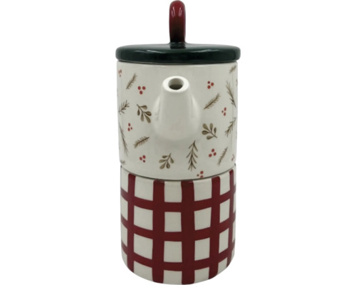 Tekanna i keramik med rutmönster och julmotiv