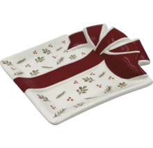 Dekorativ rektangulär skål med rosettdesign och blommor