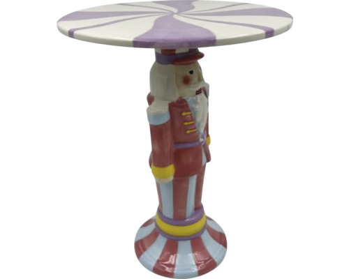 Dekorativt bord i form av en nötknäppare med randig bordsskiva