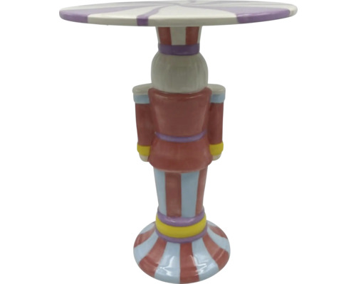 Sidobord i form av en nötknäppare med randig bordsskiva