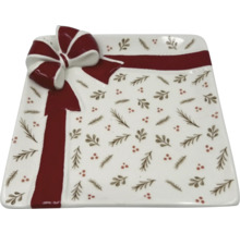 Fyrkantig serveringsplatta med rosett och presentbandsmönster