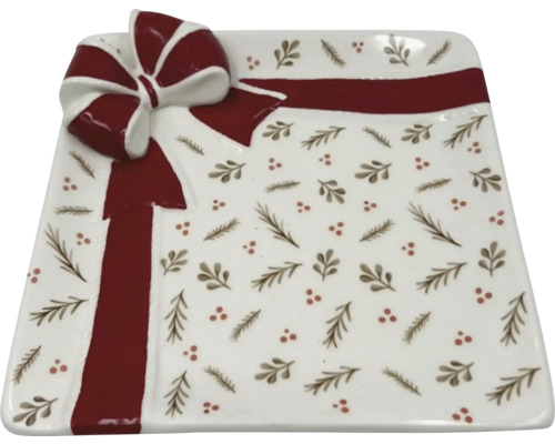 Fyrkantig serveringsplatta med rosett och presentbandsmönster