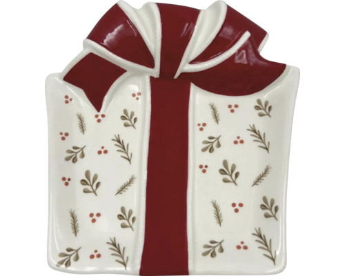 Dekorativ skål i presentform med rosett och mönster