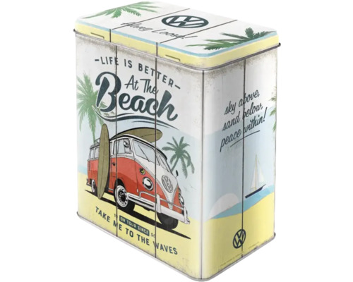 Dekorativ metallåda med Volkswagen-motiv för strandälskare