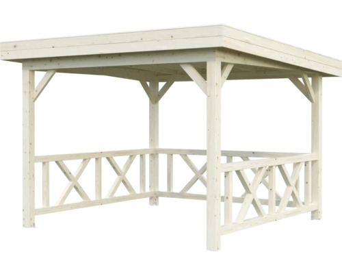 Träpaviljong med räcke