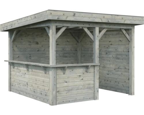 Paviljong PALMAKO Lenna 8,3m² set 303 doppimpregnerad grå Trädgårdsbar i trä med tak och bardisk
