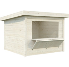 Träkiosk med utlämningsfönster