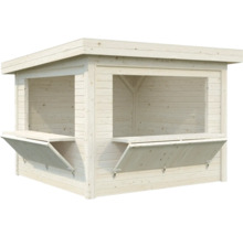 Träkiosk med fällbara diskar för trädgården