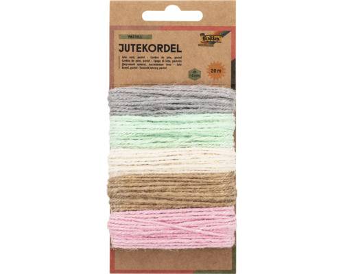 Jutesnöre i olika pastellfärger, 20 meter lång