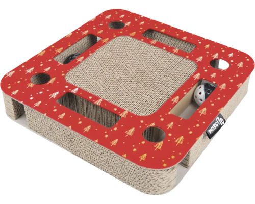 Klösbräda DISTRICT 70 Spy X-max Tree röd ca 35x6cm juledition med lekbollar Kattklösbräda med leksaksbollar och julgransmönster