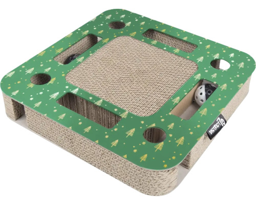 Kattklösbräda med leksak och grön julgransdekoration