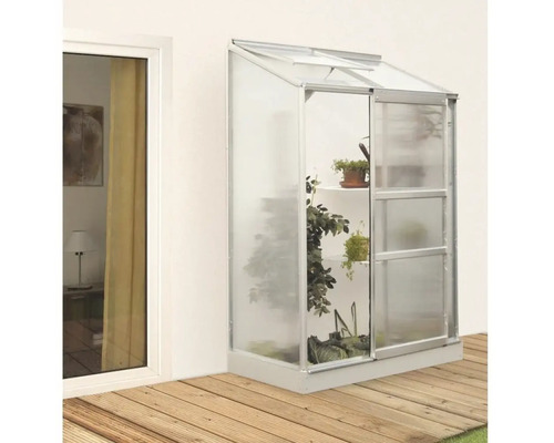 Växthus VITAVIA Ida 900 4mm polykarbonat 131x69cm 0,9m² aluminium inkl. sockel Växthus med skjutdörr och växthyllor