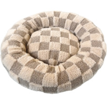Rund hundbädd med schackrutigt mönster