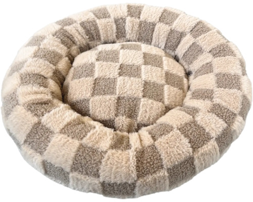 Rund hundbädd med schackrutigt mönster