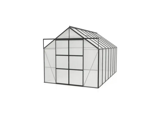 Växthus med dörr och transparenta väggar för trädgården