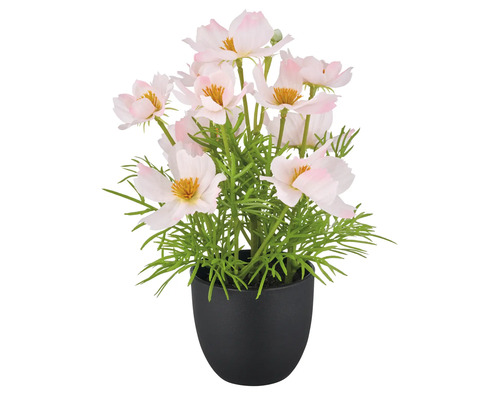 Konstgjord växt i kruka med ljusa blommor