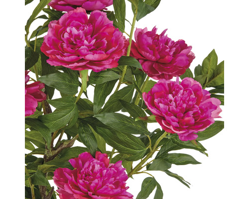 Dekorativ konstgjord blomma med rosa blommor och gröna blad.