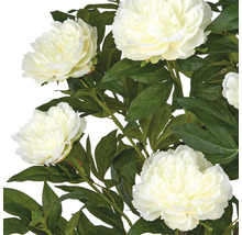 Konstgjorda blommor med vita blommor och gröna blad.