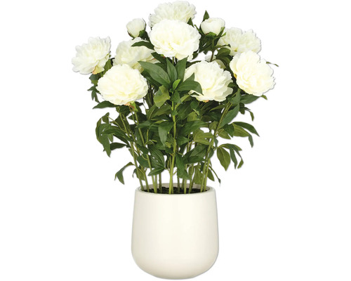 Konstväxt Pion arrangemang 80cm creme i kruka