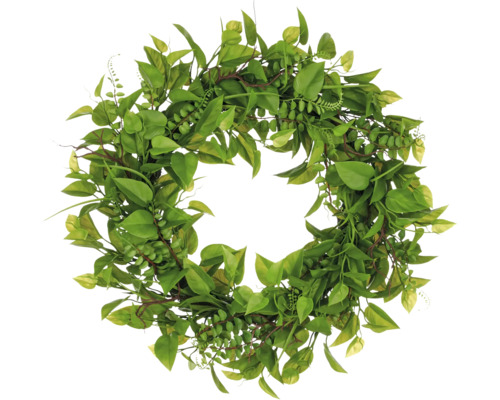 Konstväxt krans mix blad ca Ø60cm grön