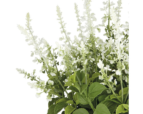 Konstgjord lavendelbuske med vita blommor och gröna blad