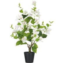 Konstgjord bougainvillea i kruka med vita blommor och gröna blad.