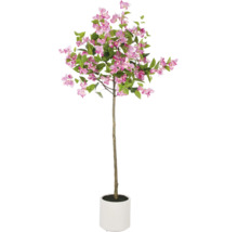 Konstgjord bougainvilleaträd med rosa blommor i vit kruka