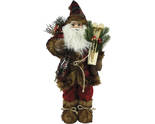 Dekorativ jultomte med pälsjacka, hatt och lykta