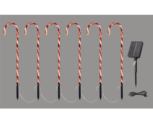 Sex polkagrisstänger med solpanel för juldekoration