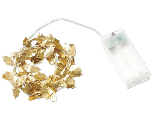 Ljusslinga LAFIORA blad guld 15m 15 varmvita LED inkl. 6h timer Dekorativ ljusslinga med löv och batterilåda