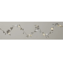 Dekorativ ljusslinga med silverfärgade blad och varmvitt ljus