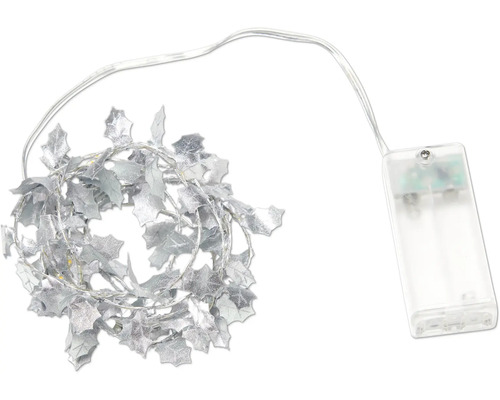 Ljusslinga LAFIORA blad silver 15m 15 varmvita LED inkl. 6h timer Dekorativ ljusslinga med järneksblad och batterilåda