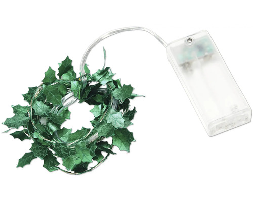 Ljusslinga LAFIORA blad grön 15m 15 varmvita LED inkl. 6h timer Dekorativ ljusslinga med gröna blad och batteridrift