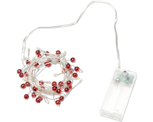 Ljusslinga LAFIORA klot röd 1,5m 40 varmvita LED inkl. 6h timer Ljusslinga med röda kulor och batteridrift