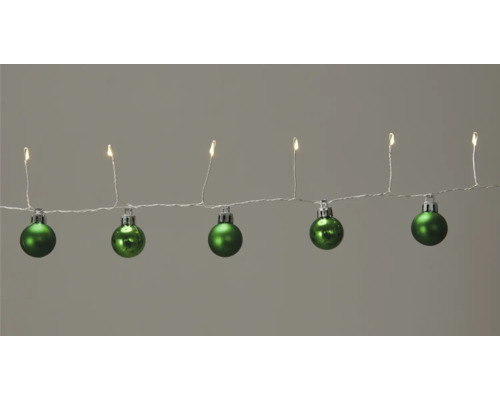 Ljusslinga LAFIORA klot flerfärgad 1,3m 20 varmvita LED inkl. 6h timer Ljusslinga med gröna julgranskulor