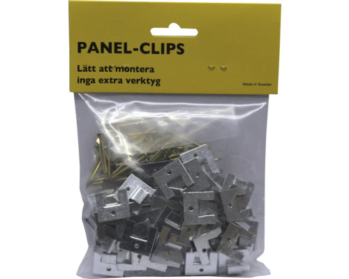 Förpackning med panelclips och spikar