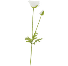 Dekorativ konstgjord blomma med vit blomma och gröna blad