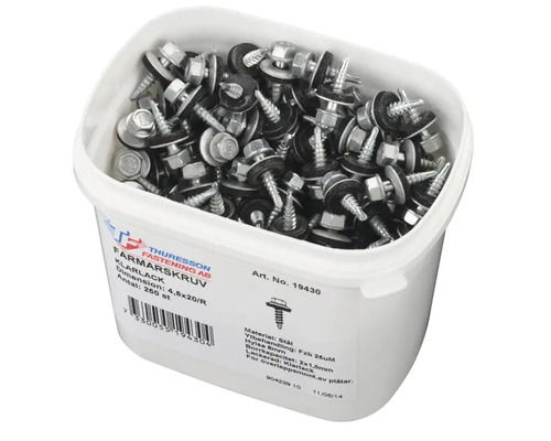 Hink med 250 st takbyggnadsskruvar av stål, 4,8x20 millimeter