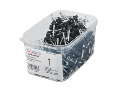 Takbyggnadsskruvar av stål, 4,9 x 35 millimeter, 250 stycken i transparent plastlåda
