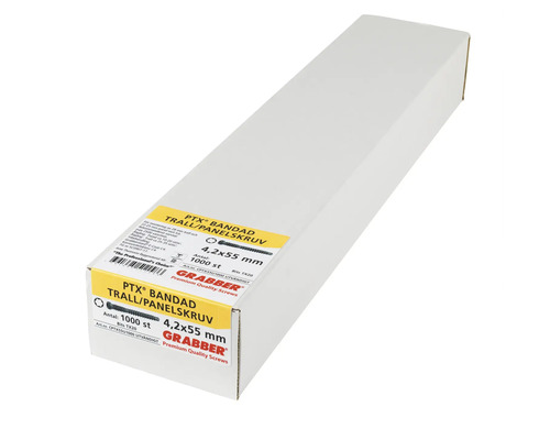 Förpackning med 1000 trallskruvar av storleken 4,2x55 millimeter