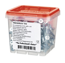 Träskruvar i transparent låda med rött lock