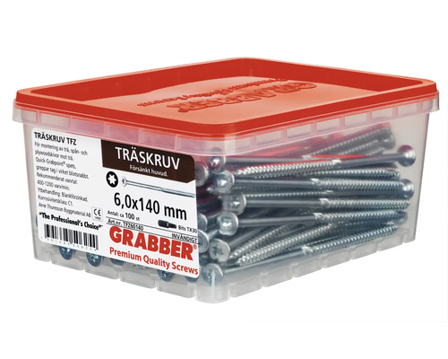 Träskruvar 6,0 x 140 mm i en transparent låda
