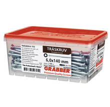 Träskruvar 6,0 x 140 mm i transparent plastlåda med rött lock