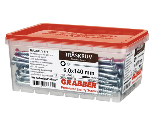 Träskruvar 6,0 x 140 mm i transparent plastlåda med rött lock