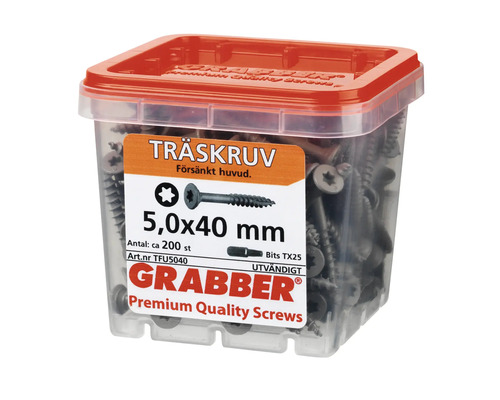 Grabber träskruvar 5,0 x 40 mm i transparent låda med rött lock
