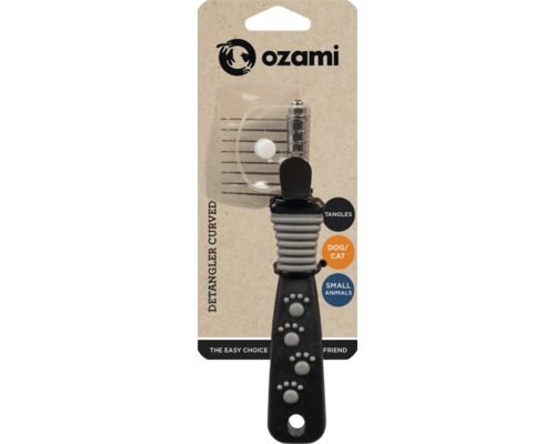 Ozami logotyp. Utrasslingskam för hundar, katter och smådjur.