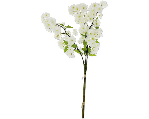 Konstgjord kvist körsbärsblom 80cm vit Dekorativ körsbärsblommig kvist med vita blommor och gröna blad