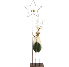 Dekorativ metallfigur av en ren med stjärna och ljushållare för värmeljus